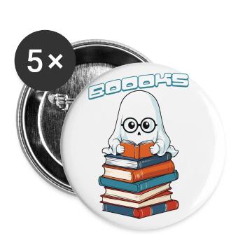 Niedliches Buchliebhaber Gespenst Lustiger Spruch - Buttons groß 56 mm (5er Pack) - Weiß - Vorne