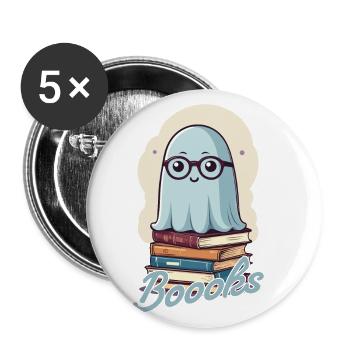 Mignon fantôme amoureux des livres avec des livres - Lot de 5 grands badges (56 mm) - blanc - Devant