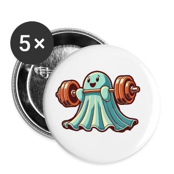 Bodybuilding Gespenst Lustiger Fitnessstudio Geist - Buttons groß 56 mm (5er Pack) - Weiß - Vorne