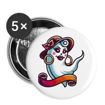 Drôle Glamour Goule Flashy Halloween - Lot de 5 grands badges (56 mm) - blanc - Devant