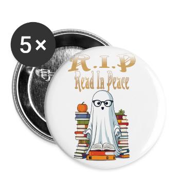 Cute Book Lover Ghost Halloween - Buttons large 2.2''/56 mm (5-pack) - white - Front
