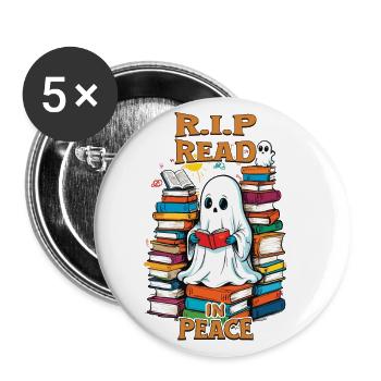 Cute book lover ghost reading in peace - Buttons large 2.2''/56 mm (5-pack) - white - Front