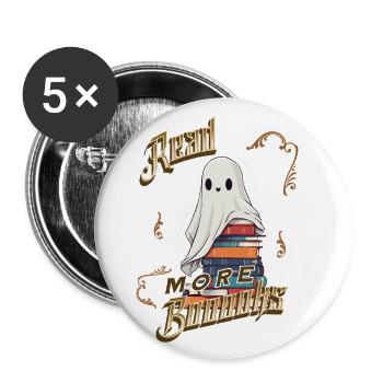 unheimlichNiedliches Buchliebhaber Gespenst lustig - Buttons groß 56 mm (5er Pack) - Weiß - Vorne