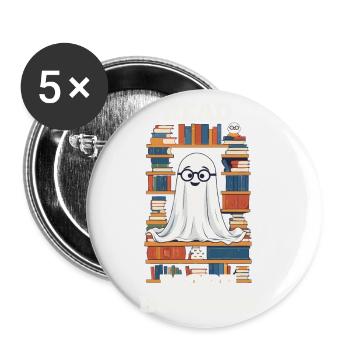 Niedliches Buchliebhaber Gespenst lustiger Spruch - Buttons groß 56 mm (5er Pack) - Weiß - Vorne