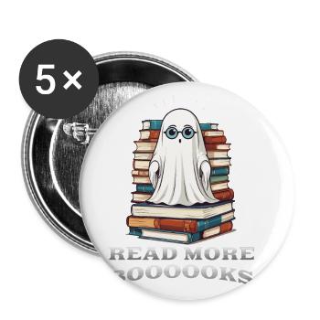 Niedliches Buchliebhaber Gespenst lustiger Spruch - Buttons groß 56 mm (5er Pack) - Weiß - Vorne
