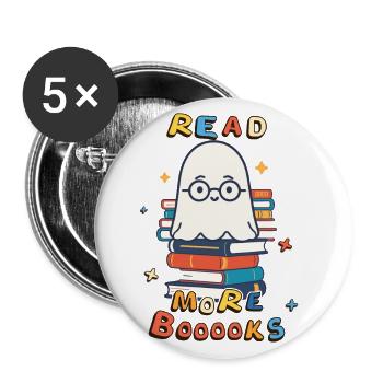 Cute Book Lover Ghost Halloween - Buttons large 2.2''/56 mm (5-pack) - white - Front