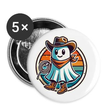 Cowboy Gespenst Lustiges Halloween Design - Buttons groß 56 mm (5er Pack) - Weiß - Vorne