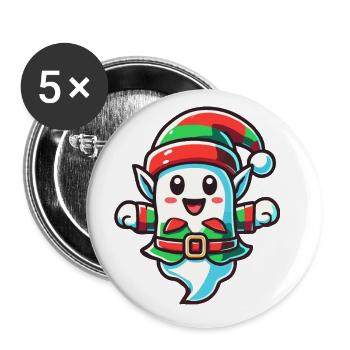 Mignon Noël fantôme elfe de Noël - Lot de 5 grands badges (56 mm) - blanc - Devant
