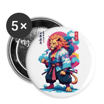 Samurai Löwe Aesthetic Vaporwave Stil Japan Kunst - Buttons groß 56 mm (5er Pack) - Weiß - Vorne