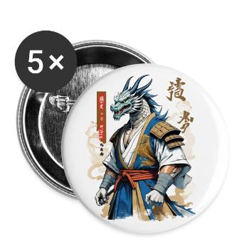 Dragon Samurai Vintage Ukiyo-e Style - Buttons large 2.2''/56 mm (5-pack) - white - Front