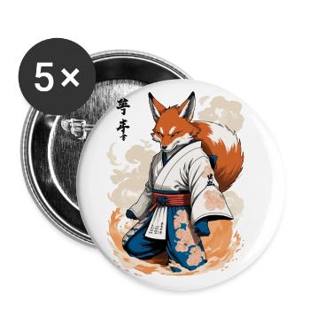 Kitsune Samurai Fox Vintage Ukiyo-e Style - Buttons large 2.2''/56 mm (5-pack) - white - Front