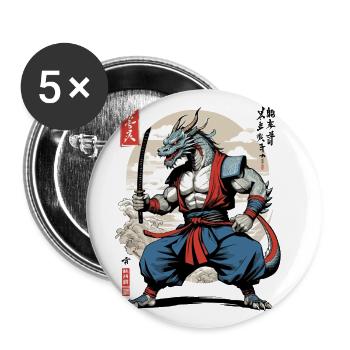 Dragon Samurai Vintage Ukiyo-e Style - Buttons large 2.2''/56 mm (5-pack) - white - Front
