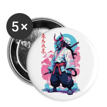 Samouraï Oni Yokai Esthétique Style Vaporwave - Lot de 5 grands badges (56 mm) - blanc - Devant