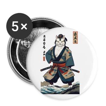 Samurai Cat Vintage Ukiyo-E Japanese - Buttons large 2.2''/56 mm (5-pack) - white - Front