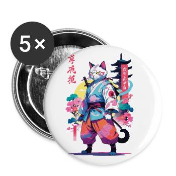 Chat samouraï Vaporwave Esthétique - Lot de 5 grands badges (56 mm) - blanc - Devant