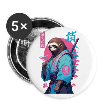 Samurai Faultier Aesthetic Vaporwave Stil - Buttons groß 56 mm (5er Pack) - Weiß - Vorne