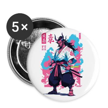 Samouraï Oni Yokai Esthétique Style Vaporwave - Lot de 5 grands badges (56 mm) - blanc - Devant