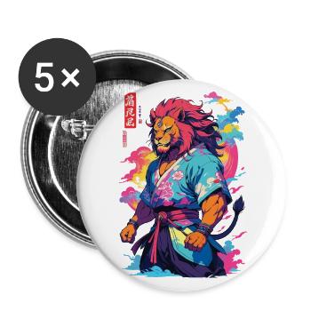 Samurai Lion Aesthetic Vaporwave Style Japan Art - Buttons large 2.2''/56 mm (5-pack) - white - Front