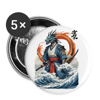 Dragon Samurai & Vintage Ukiyo-e Style Artwork - Buttons large 2.2''/56 mm (5-pack) - white - Front