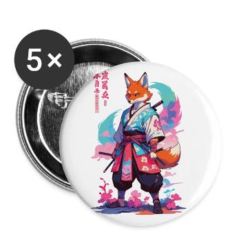Kitsune Samurai Fuchs Aesthetic Vaporwave Stil - Buttons groß 56 mm (5er Pack) - Weiß - Vorne