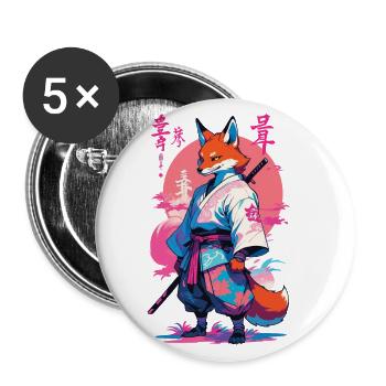 Kitsune Samurai Fuchs Aesthetic Vaporwave Stil - Buttons groß 56 mm (5er Pack) - Weiß - Vorne
