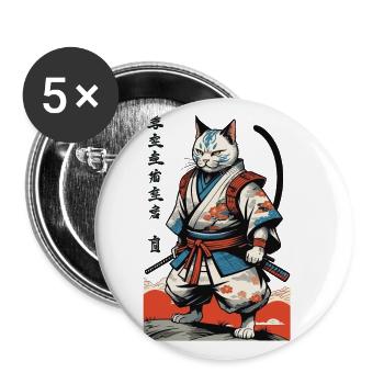 Samurai Cat Vintage Ukiyo-E Japanese - Buttons large 2.2''/56 mm (5-pack) - white - Front