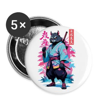 Tanuki Yokai Vaporwave Esthétique Art des samouraïs - Lot de 5 grands badges (56 mm) - blanc - Devant