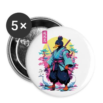 Samurai Ente Aesthetic Vaporwave Stil Japan Kunst - Buttons groß 56 mm (5er Pack) - Weiß - Vorne