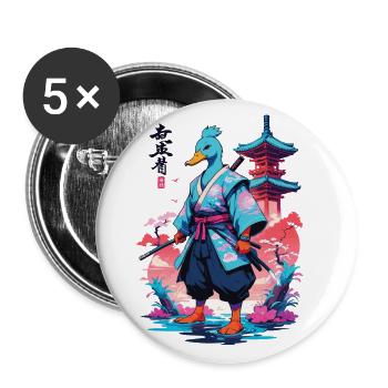 Samurai Ente Aesthetic Vaporwave Stil - Buttons groß 56 mm (5er Pack) - Weiß - Vorne