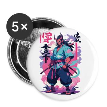 Samouraï Oni Yokai Esthétique Style Vaporwave - Lot de 5 grands badges (56 mm) - blanc - Devant