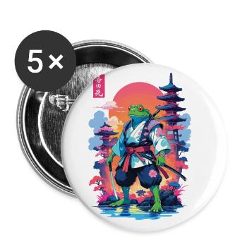 Samurai Frosch & Aesthetic Vaporwave Stil - Buttons groß 56 mm (5er Pack) - Weiß - Vorne