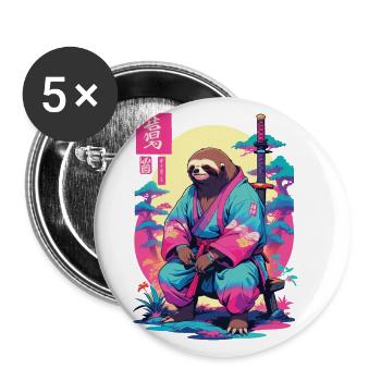 Samurai Faultier im Aesthetic Vaporwave Stil - Buttons groß 56 mm (5er Pack) - Weiß - Vorne