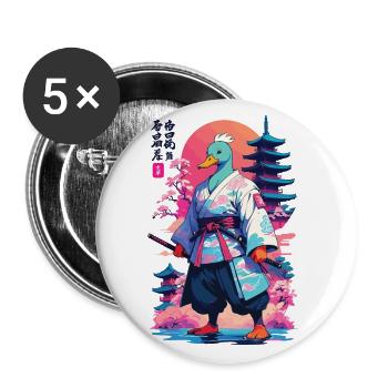 Samurai Ente im Aesthetic Vaporwave Stil - Buttons groß 56 mm (5er Pack) - Weiß - Vorne