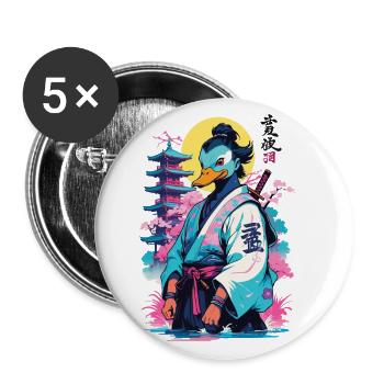 Samurai Ente In Aesthetic Vaporwave Stil - Buttons groß 56 mm (5er Pack) - Weiß - Vorne