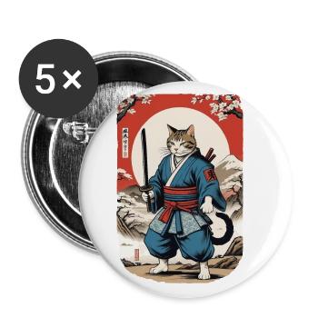 Samurai Katze Vintage Ukiyo E Japanisches - Buttons groß 56 mm (5er Pack) - Weiß - Vorne