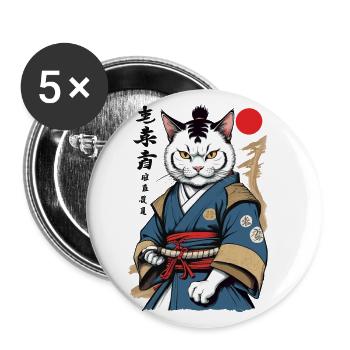 Samurai Cat Vintage Ukiyo-E Aesthetic Japan - Buttons large 2.2''/56 mm (5-pack) - white - Front