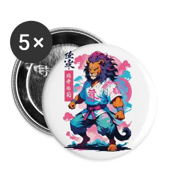 Samurai Löwe Aesthetic Vaporwave Stil Japan Kunst - Buttons groß 56 mm (5er Pack) - Weiß - Vorne