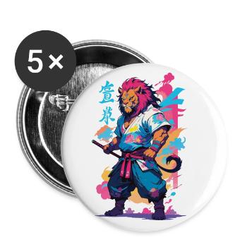 Samouraï Lion Esthétique Vaporwave Style Japon Design - Lot de 5 grands badges (56 mm) - blanc - Devant