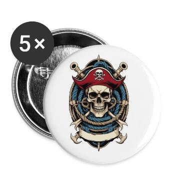 Funny Pirate Outfit Jolly Roger Design - Buttons large 2.2''/56 mm (5-pack) - white - Front
