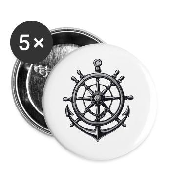 Captain Steering Wheel Anchor Sailboat Motif - Buttons large 2.2''/56 mm (5-pack) - white - Front