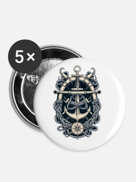 Ästhetisches Anker Design - Buttons groß 56 mm (5er Pack) - Weiß