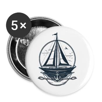 Voilier nautique motif aventure - Lot de 5 grands badges (56 mm) - blanc - Devant
