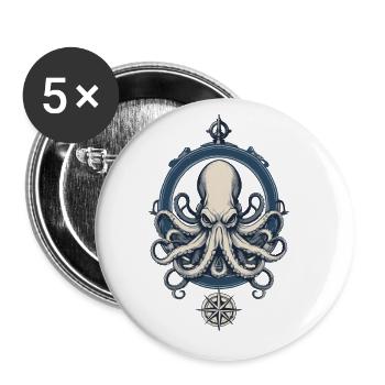 Krake Seeungeheuer Fischer Segelboot Meerliebhaber - Buttons groß 56 mm (5er Pack) - Weiß - Vorne