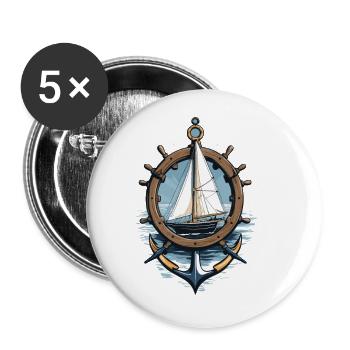 Captain Steering Wheel Anchor Sailboat Adventure - Buttons large 2.2''/56 mm (5-pack) - white - Front