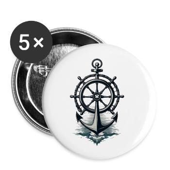 Captain Steering Wheel Anchor Sailboat Adventure - Buttons large 2.2''/56 mm (5-pack) - white - Front