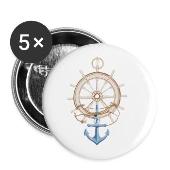 Captain Steering Wheel Anchor Sailboat Adventure - Buttons large 2.2''/56 mm (5-pack) - white - Front