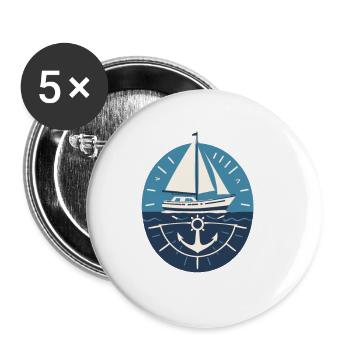 Voilier avec ancre et mer - Lot de 5 grands badges (56 mm) - blanc - Devant