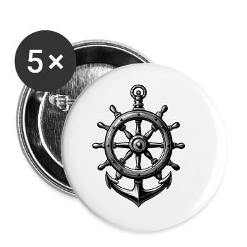 Maritime steering wheel and anchor symbol - Buttons large 2.2''/56 mm (5-pack) - white - Front
