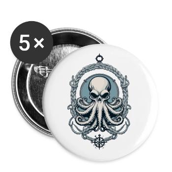 Krake Seeungeheuer Maritimer Vintage Stil - Buttons groß 56 mm (5er Pack) - Weiß - Vorne