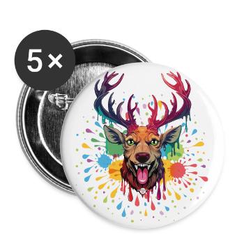 07 Party Deer Colorful Deer Head Paint Splash - Buttons large 2.2''/56 mm (5-pack) - white - Front